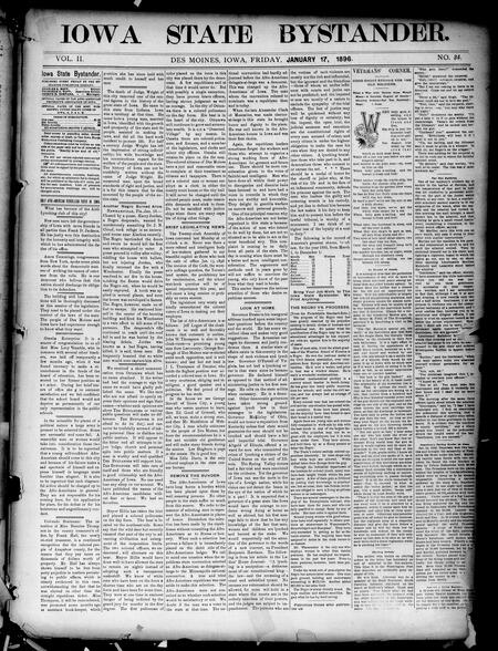 Iowa state bystander. volume 2, number 34, January 17, 1896
