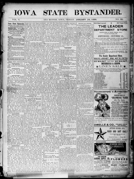 Iowa state bystander. volume 2, number 35, January 24, 1896