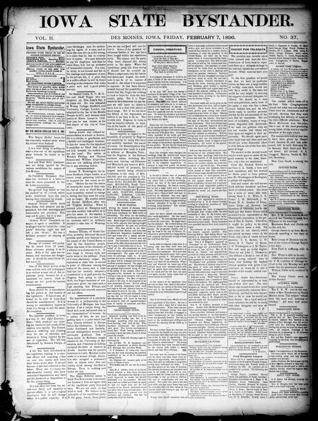 Iowa state bystander. volume 2, number 37, February 7, 1896
