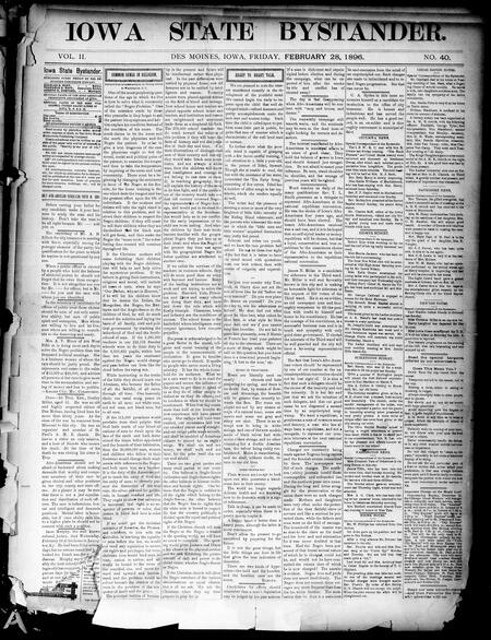 Iowa state bystander. volume 2, number 40, February 28, 1896