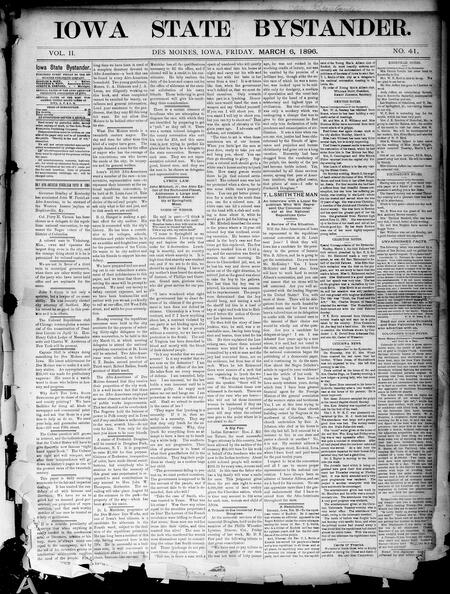 Iowa state bystander. volume 2, number 41, March 6, 1896