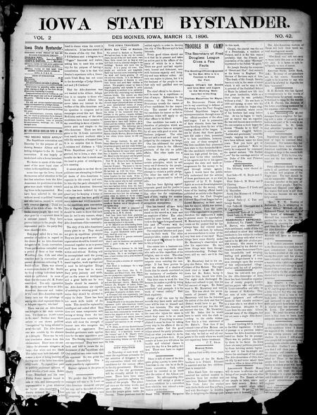 Iowa state bystander. volume 2, number 42, March 13, 1896