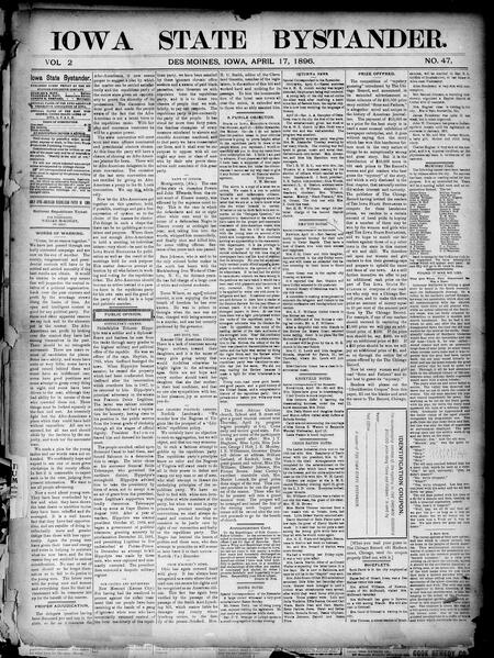 Iowa state bystander. volume 2, number 47, April 17, 1896