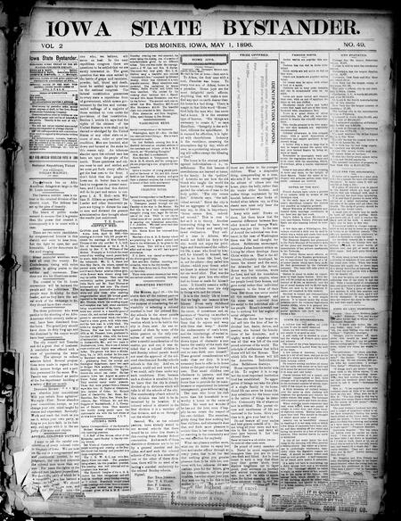 Iowa state bystander. volume 2, number 49, May 1, 1896