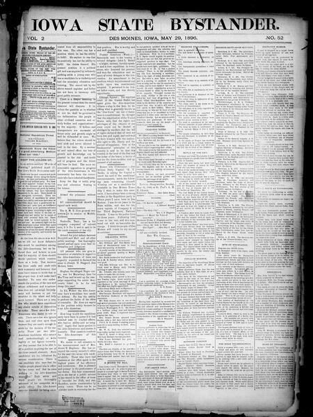 Iowa state bystander. volume 2, number 52, May 29, 1896
