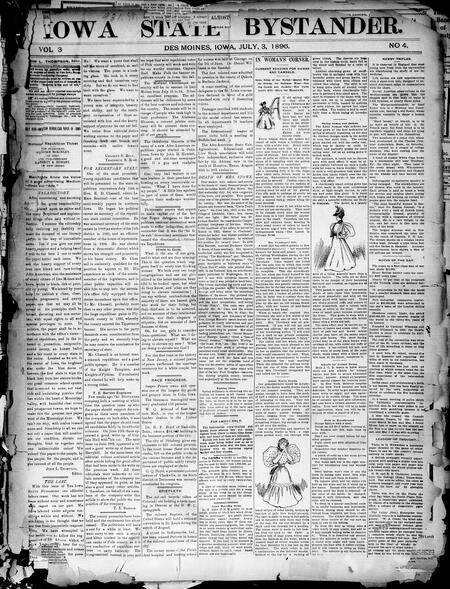 Iowa state bystander. volume 3, number 4, July 3, 1896