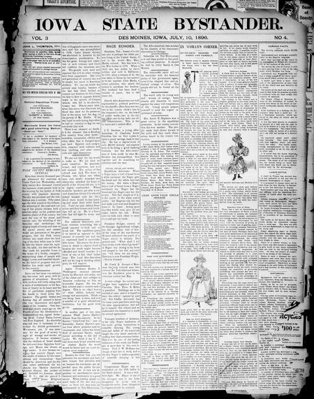 Iowa state bystander. volume 3, number 4, July 10, 1896