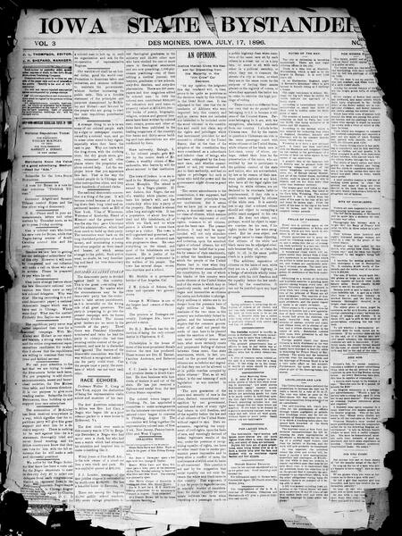 Iowa state bystander. volume 3, number 5, July 17, 1896
