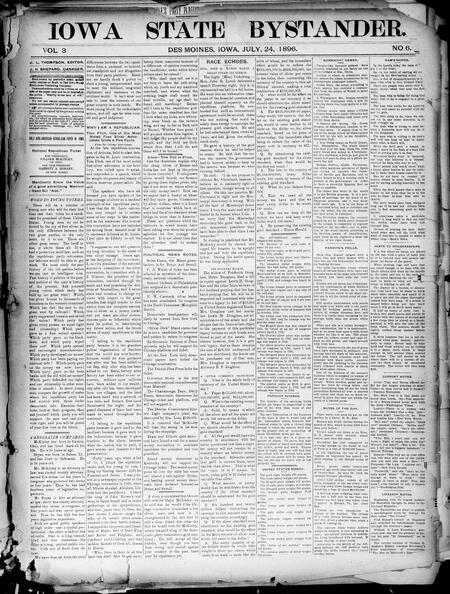 Iowa state bystander. volume 3, number 6, July 24, 1896
