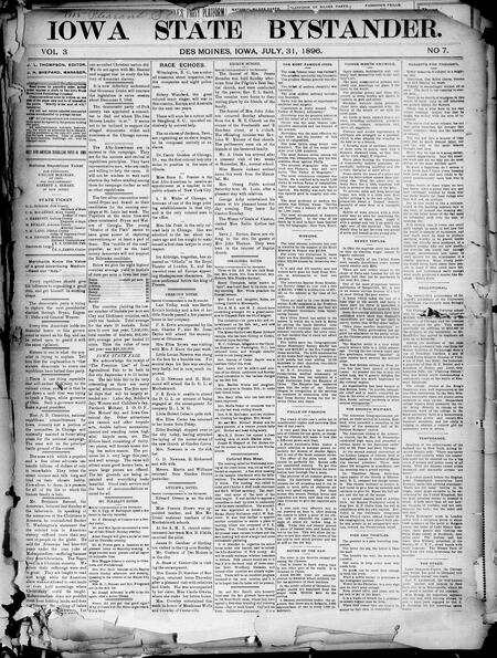 Iowa state bystander. volume 3, number 7, July 31, 1896