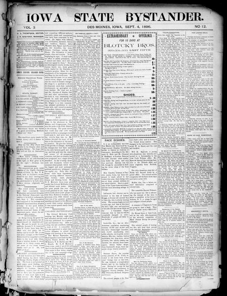 Iowa state bystander. volume 3, number 12, September 4, 1896