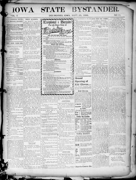 Iowa state bystander. volume 3, number 15, September 25, 1896