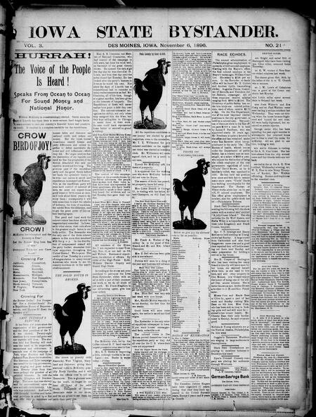 Iowa state bystander. volume 3, number 21, November 6, 1896