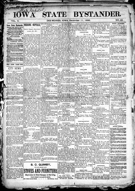 Iowa state bystander. volume 3, number 26, December 11, 1896