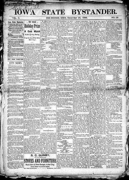 Iowa state bystander. volume 3, number 28, December 25, 1896