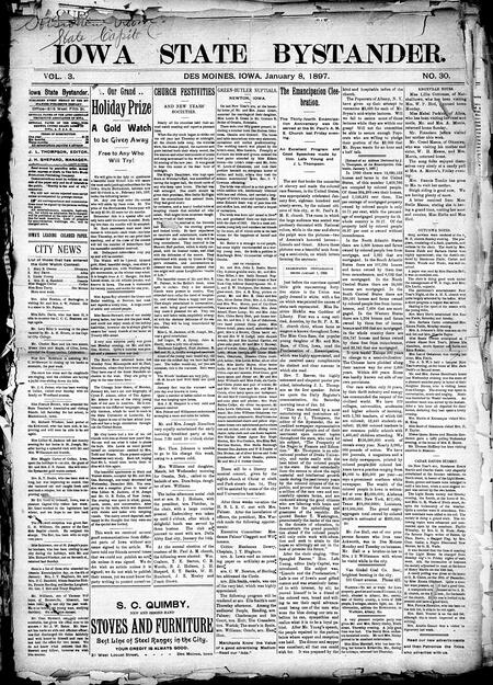 Iowa state bystander. volume 3, number 30, January 8, 1897