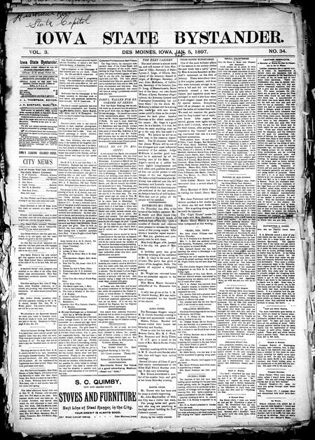 Iowa state bystander. volume 3, number 34, February 5, 1897