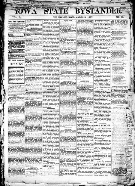 Iowa state bystander. volume 3, number 38, March 5, 1897