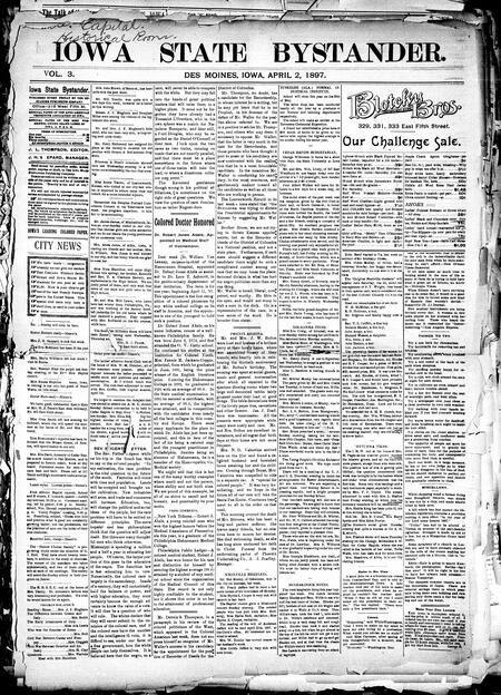 Iowa state bystander. volume 3, number 42, April 2, 1897