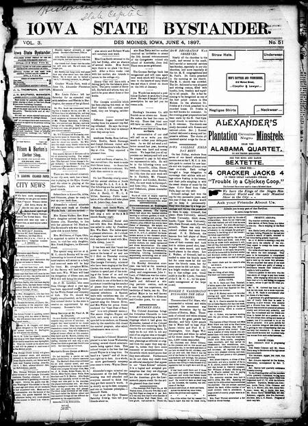 Iowa state bystander. volume 3, number 51, June 4, 1897