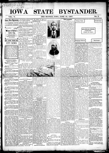 Iowa state bystander. volume 4, number 2, June 18, 1897