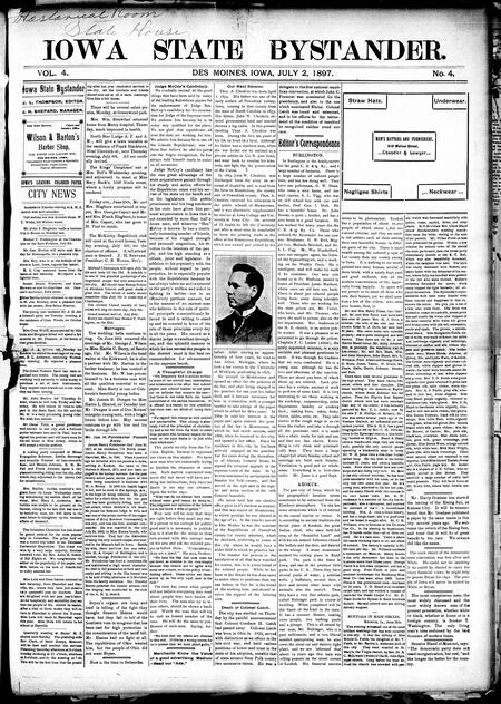 Iowa state bystander. volume 4, number 4, July 2, 1897