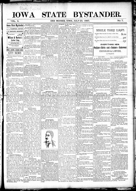 Iowa state bystander. volume 4, number 7, July 23, 1897