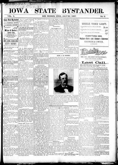 Iowa state bystander. volume 4, number 8, July 30, 1897
