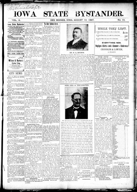 Iowa state bystander. volume 4, number 10, August 13, 1897