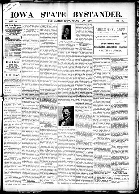 Iowa state bystander. volume 4, number 11, August 20, 1897