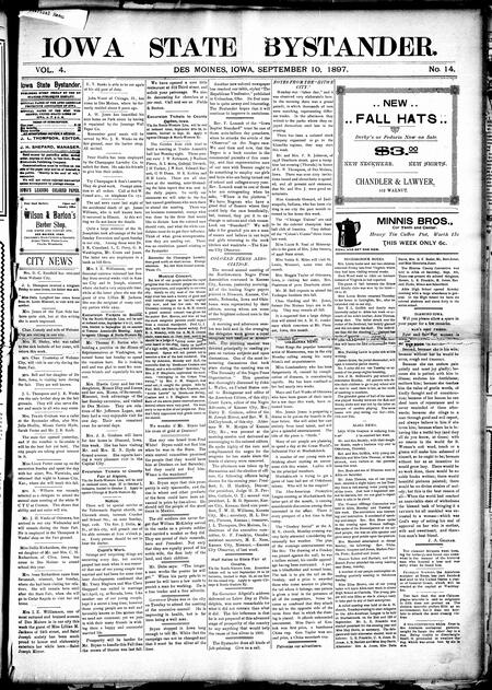 Iowa state bystander. volume 4, number 14, September 10, 1897