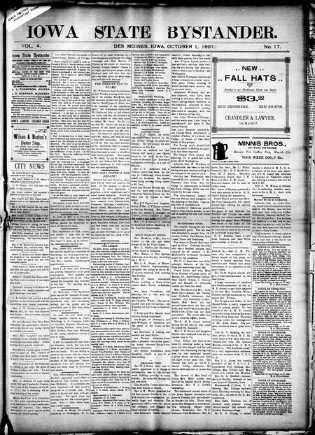 Iowa state bystander. volume 4, number 17, October 1, 1897