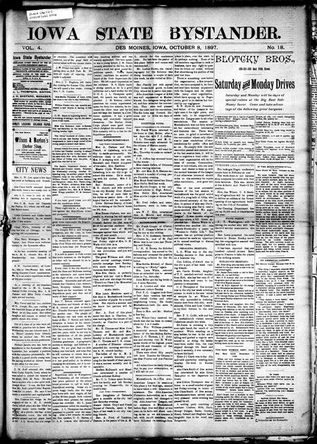 Iowa state bystander. volume 4, number 18, October 8, 1897
