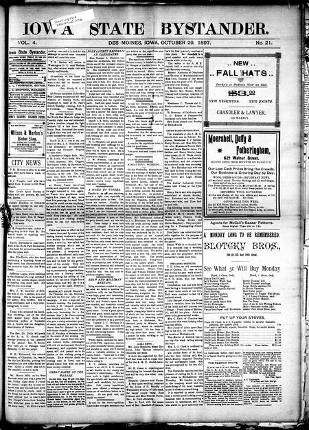 Iowa state bystander. volume 4, number 21, October 29, 1897