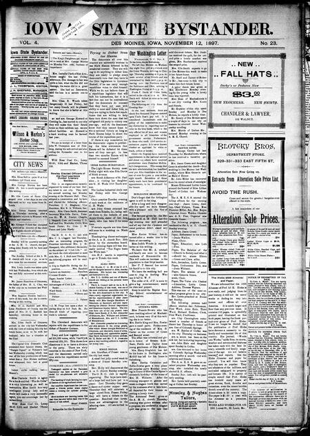 Iowa state bystander. volume 4, number 23, November 12, 1897