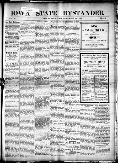 Iowa state bystander. volume 4, number 25, November 26, 1897