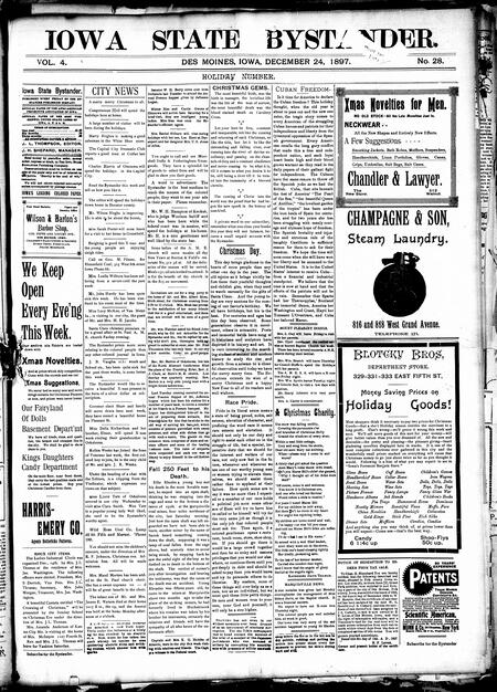 Iowa state bystander. volume 4, number 28, December 24, 1897