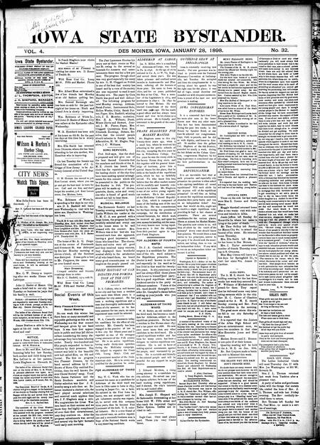 Iowa state bystander. volume 4, number 32, January 28, 1898