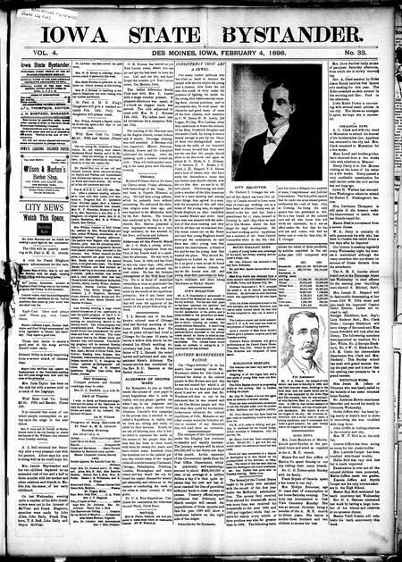 Iowa state bystander. volume 4, number 33, February 4, 1898