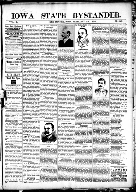 Iowa state bystander. volume 4, number 35, February 18, 1898