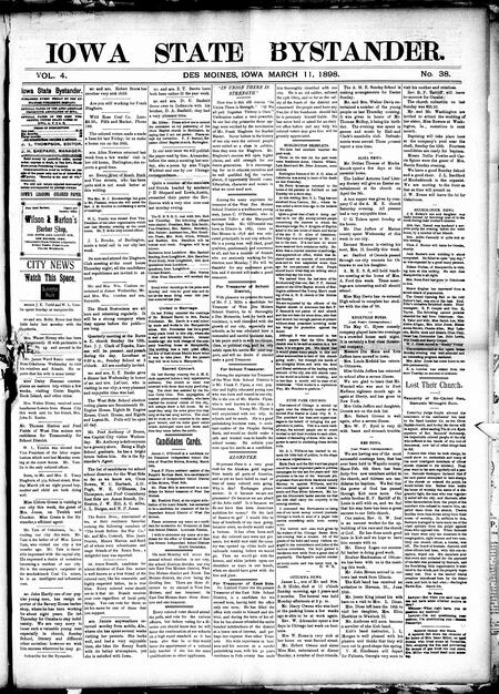 Iowa state bystander. volume 4, number 38, March 11, 1898