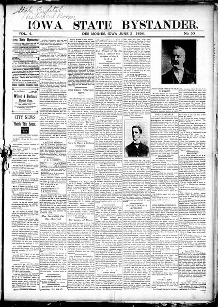 Iowa state bystander. volume 4, number 50, June 3, 1898