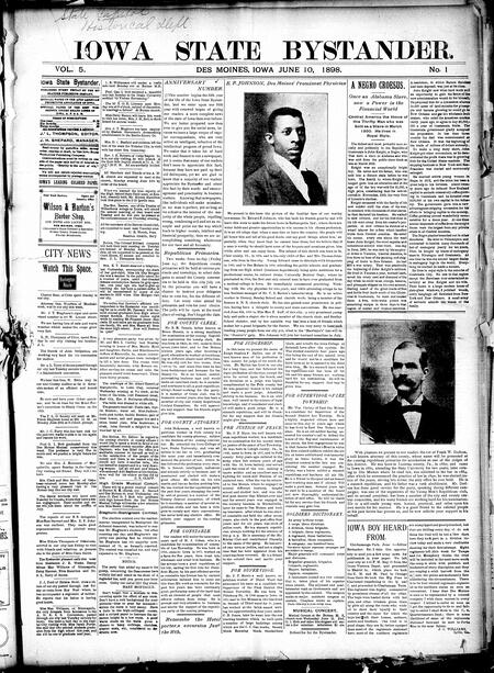 Iowa state bystander. volume 5, number 1, June 10, 1898
