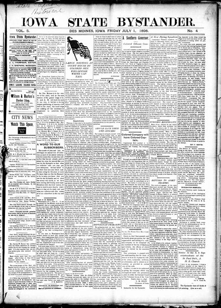 Iowa state bystander. volume 5, number 4, July 1, 1898