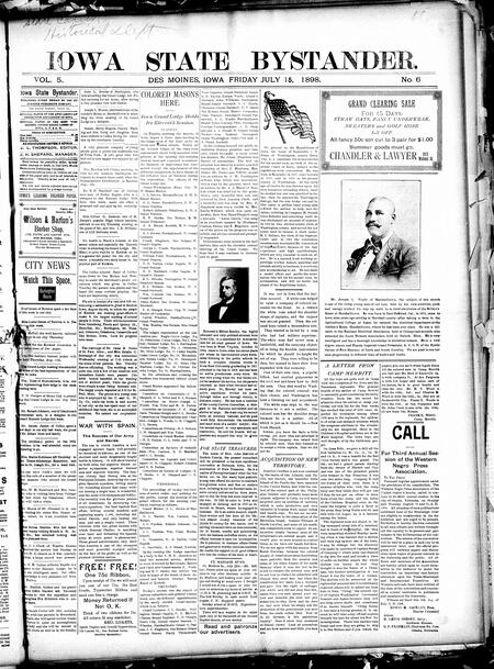 Iowa state bystander. volume 5, number 6, July 15, 1898