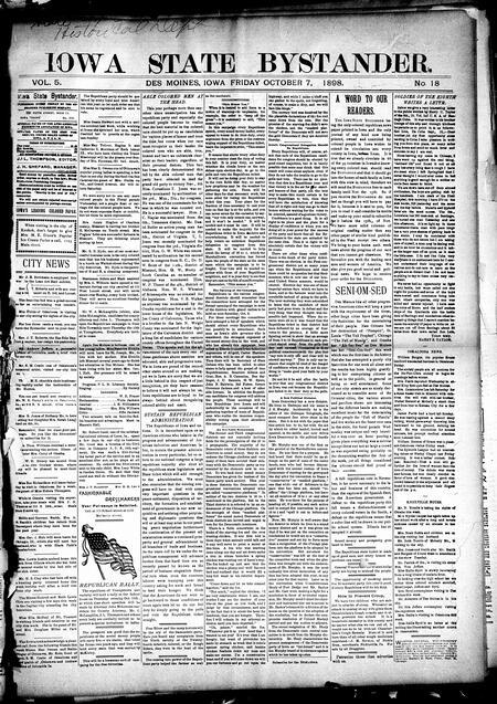 Iowa state bystander. volume 5, number 18, October 7, 1898