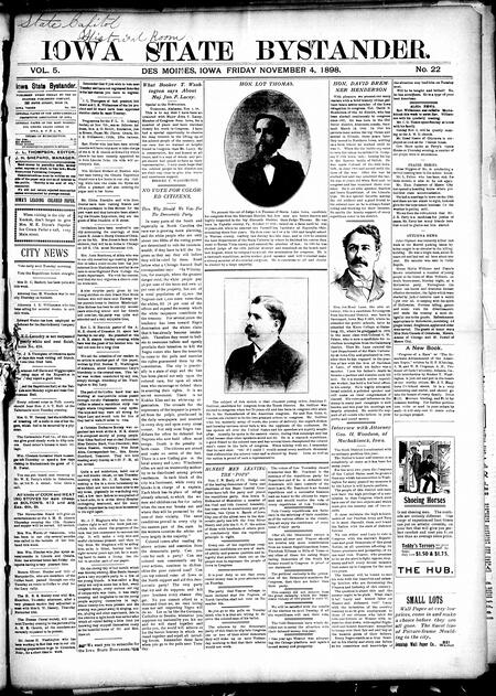 Iowa state bystander. volume 5, number 22, November 4, 1898