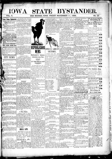 Iowa state bystander. volume 5, number 23, November 11, 1898