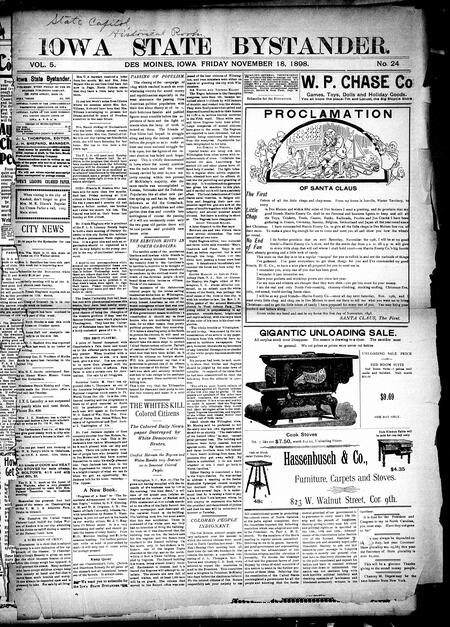 Iowa state bystander. volume 5, number 24, November 18, 1898