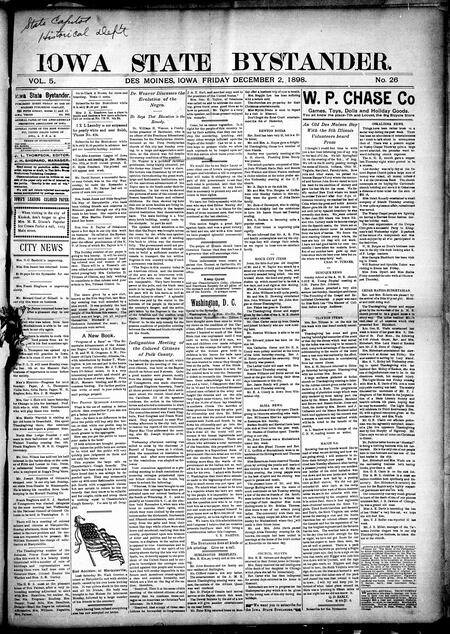 Iowa state bystander. volume 5, number 26, December 2, 1898